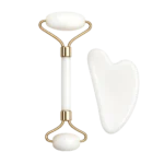 Rouleau de Massage Visage en Pierre de Jade Blanche avec Gua Sha