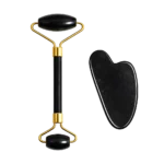 Rouleau de Massage Visage en Pierre de Jade Noire avec Gua Sha