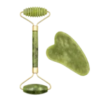 Rouleau de Massage Visage en Pierre de Jade Verte Texturé avec Gua Sha
